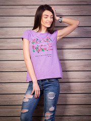 Футболки лилового цвета с принтом. Печать на футболках любого принта.